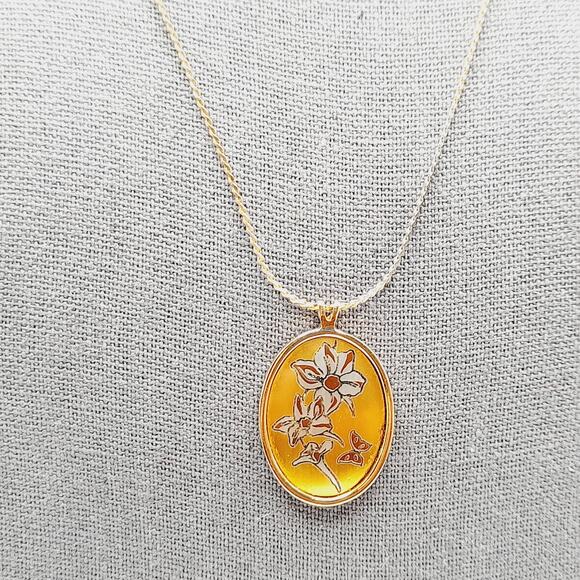 Vintage Reed & Barton Damascene July Larkspur Pendant Necklace Birth Flower - Picture 2 of 10